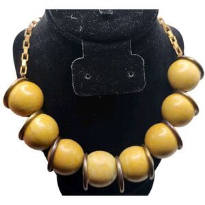 Unique Chunky Lathed Wood  Bohemian Beaded Necklace Oversize Statement 26in